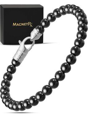 Stylish Hematite Beaded Magnetic Bracelet for Wellness & Fashion - Medium Size